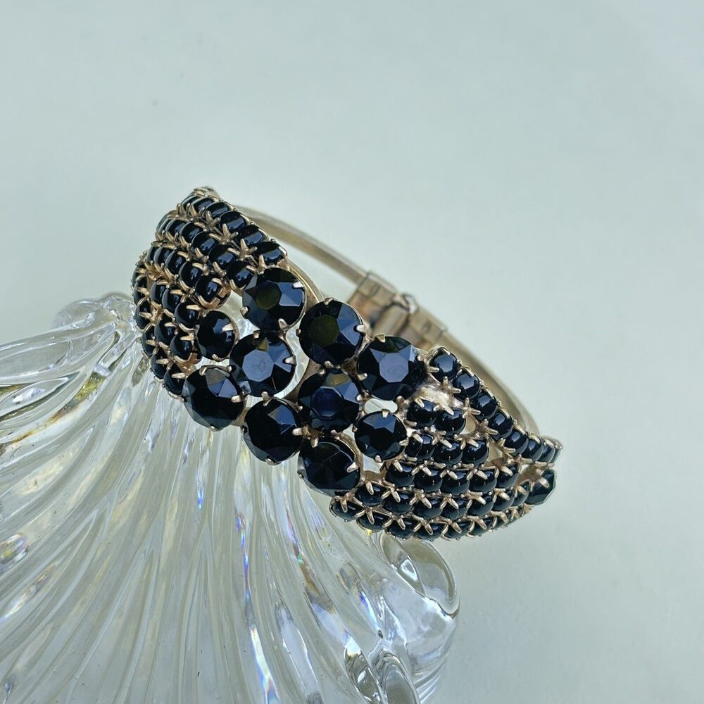 Vintage Wide Black Rhinestone Clamper Bracelet JULIANA?